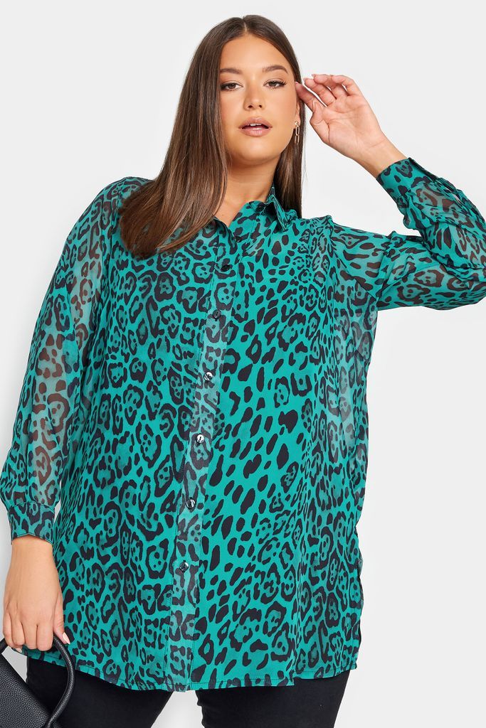 Curve Green Leopard Print Boyfriend Shirt, Women's Curve & Plus Size, Yours London