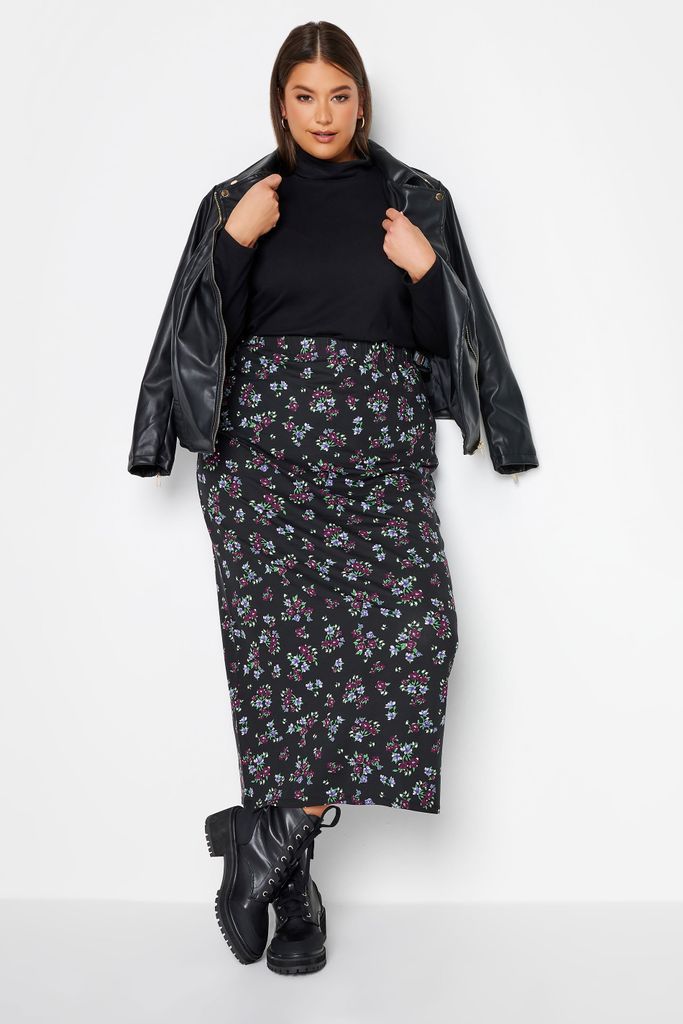 Curve Purple Floral Print Maxi Skirt, Women's Curve & Plus Size, Yours