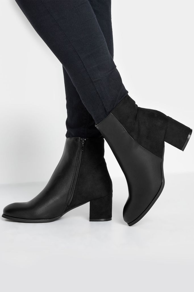 Black Faux Leather Heeled Ankle Boots In E Fit & eee Fit