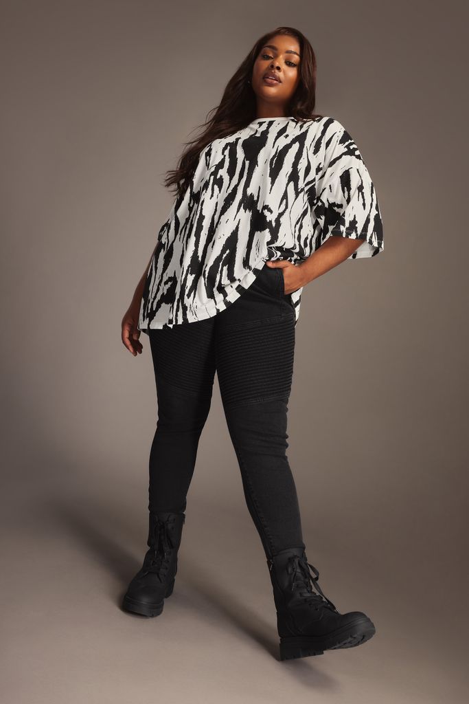 Curve Black Skinny Ava Biker Jeans, Women's Curve & Plus Size, Yours