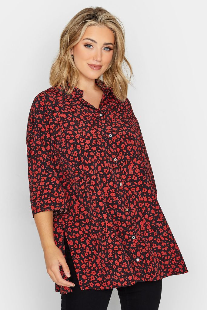 Curve Red Floral Print Shirt, Women's Curve & Plus Size, Yours