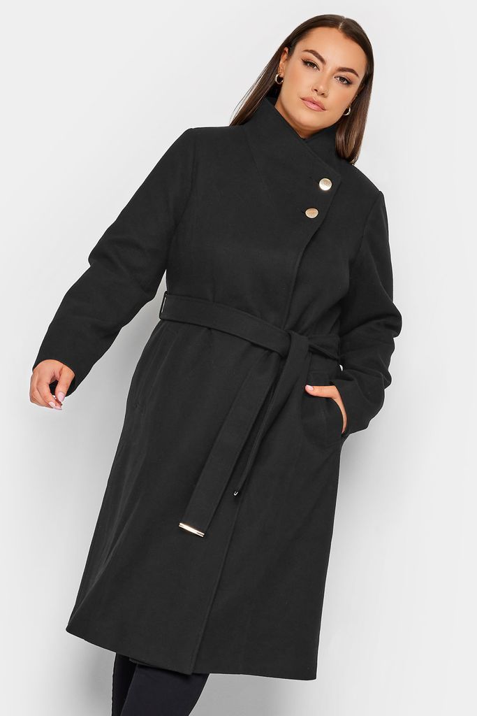 Curve Black Belted Military Coat, Women's Curve & Plus Size, Yours