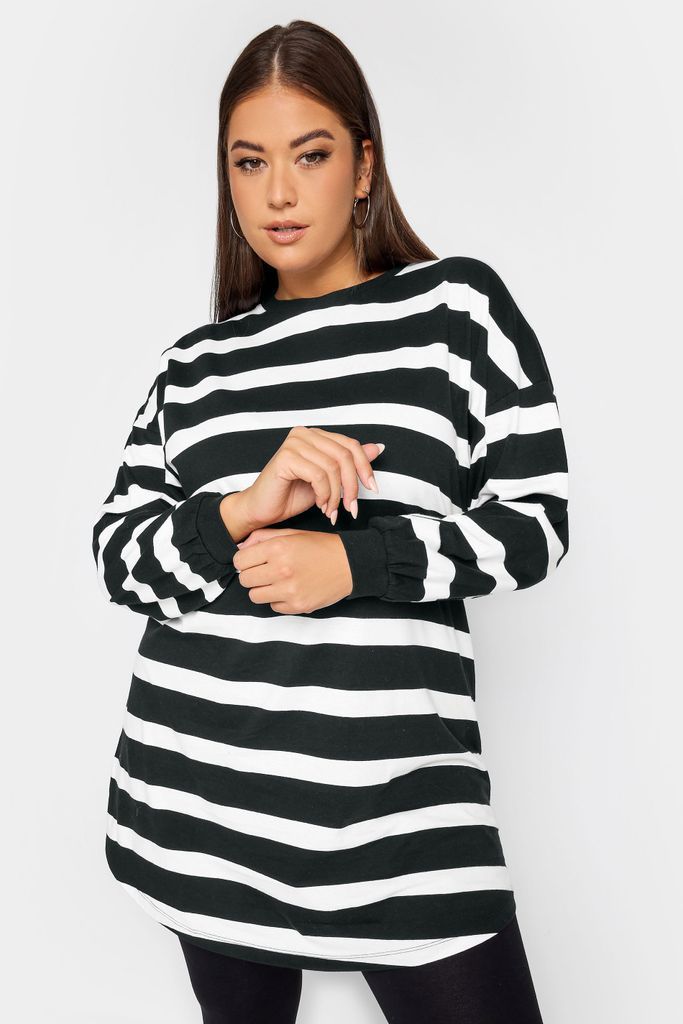 Curve Black & White Oversized Stripe Print Tunic Dress, Women's Curve & Plus Size, Yours