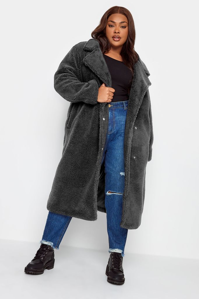 Curve Black Teddy Maxi Coat, Women's Curve & Plus Size, Yours