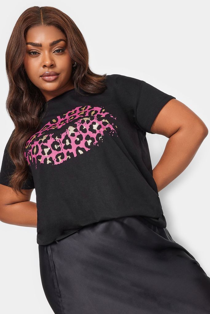 Curve Black Lips Print Tshirt, Women's Curve & Plus Size, Yours