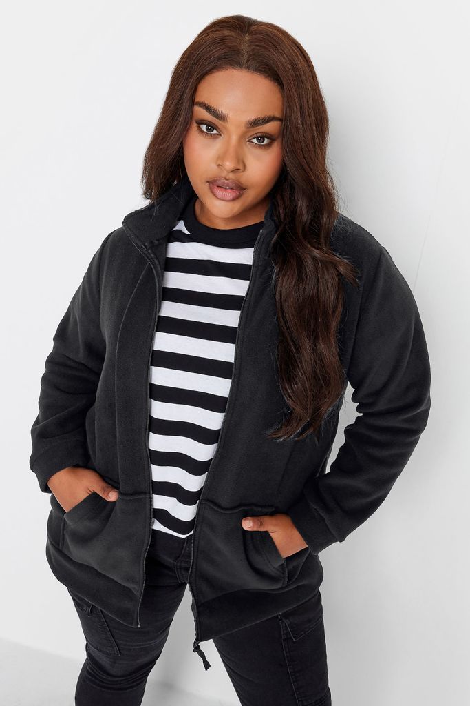 Curve Black Zip Fleece Jacket, Women's Curve & Plus Size, Yours