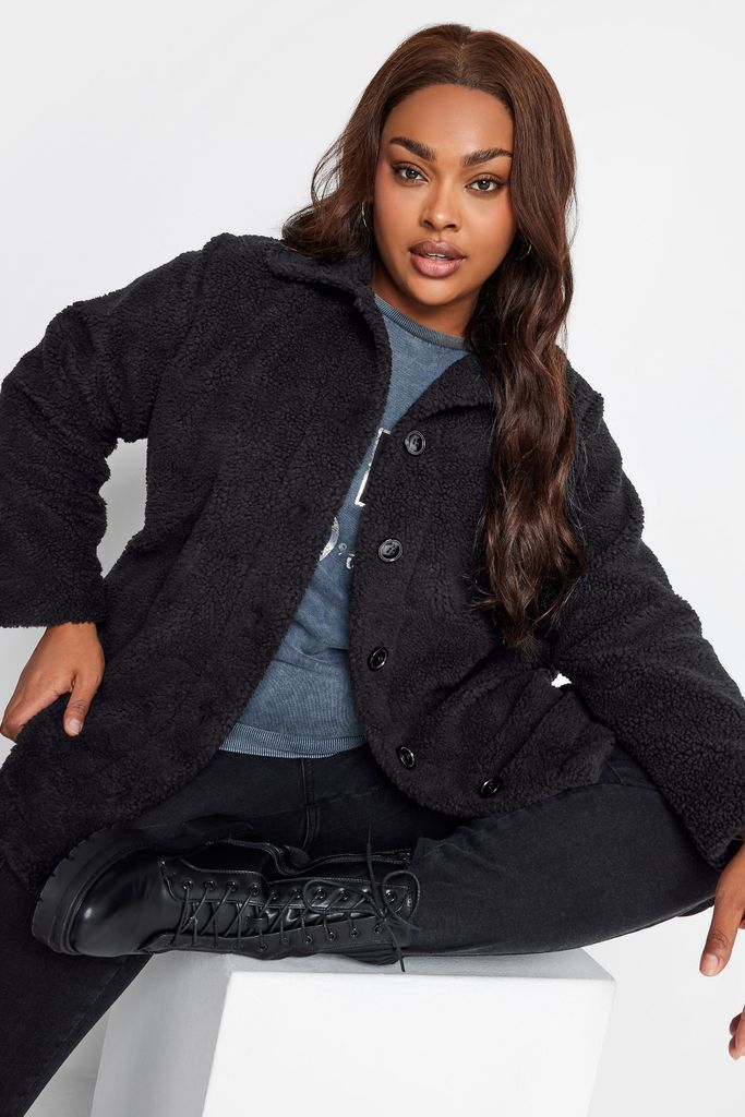 Curve Black Teddy Fleece Jacket, Women's Curve & Plus Size, Yours
