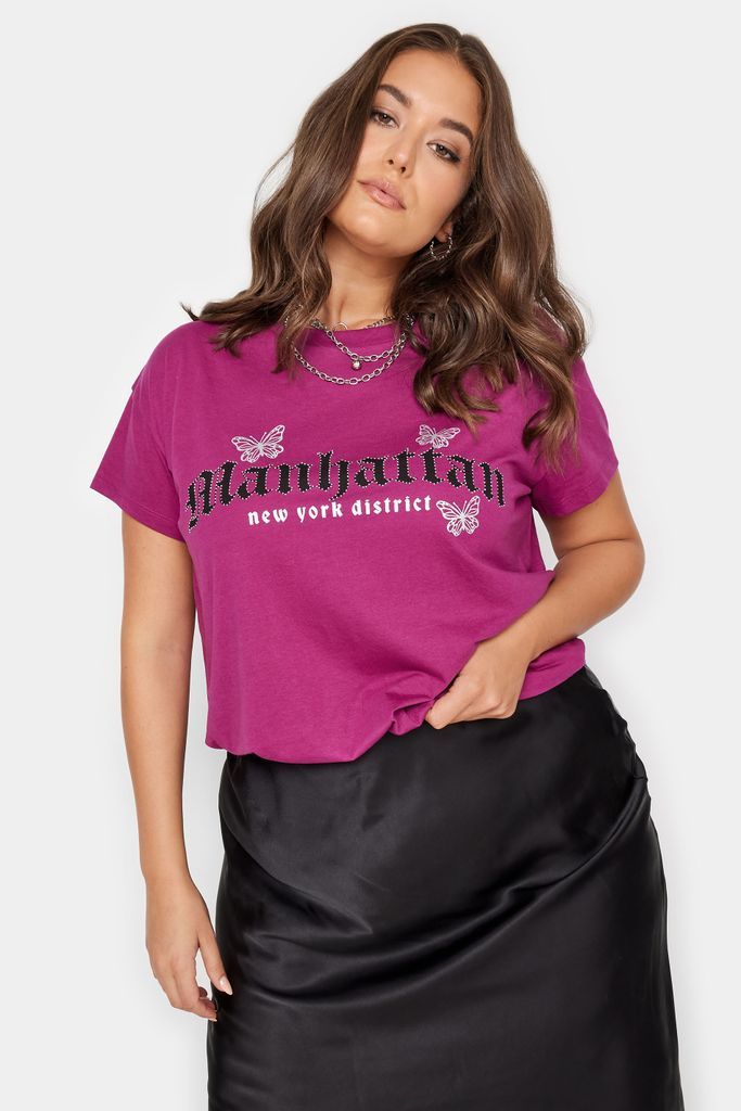 Curve Pink 'Manhattan' Butterfly Print Tshirt, Women's Curve & Plus Size, Yours