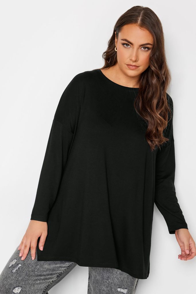 Curve Black Oversized Long Sleeve Tshirt, Women's Curve & Plus Size, Yours