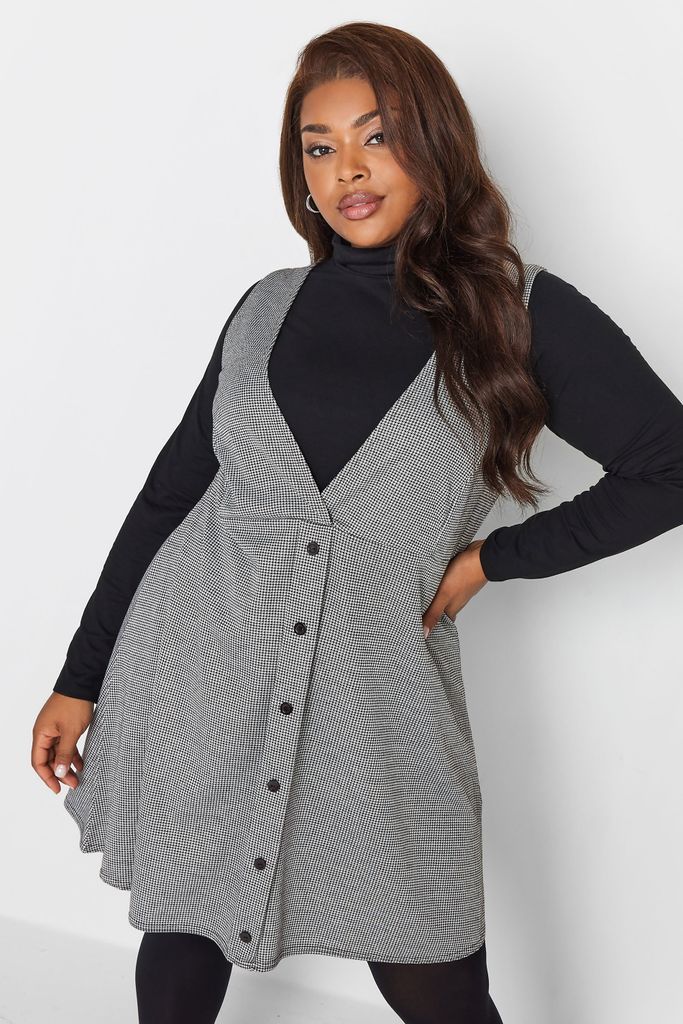 Curve Grey Dogtooth Pinafore Dress, Women's Curve & Plus Size, Limited Collection