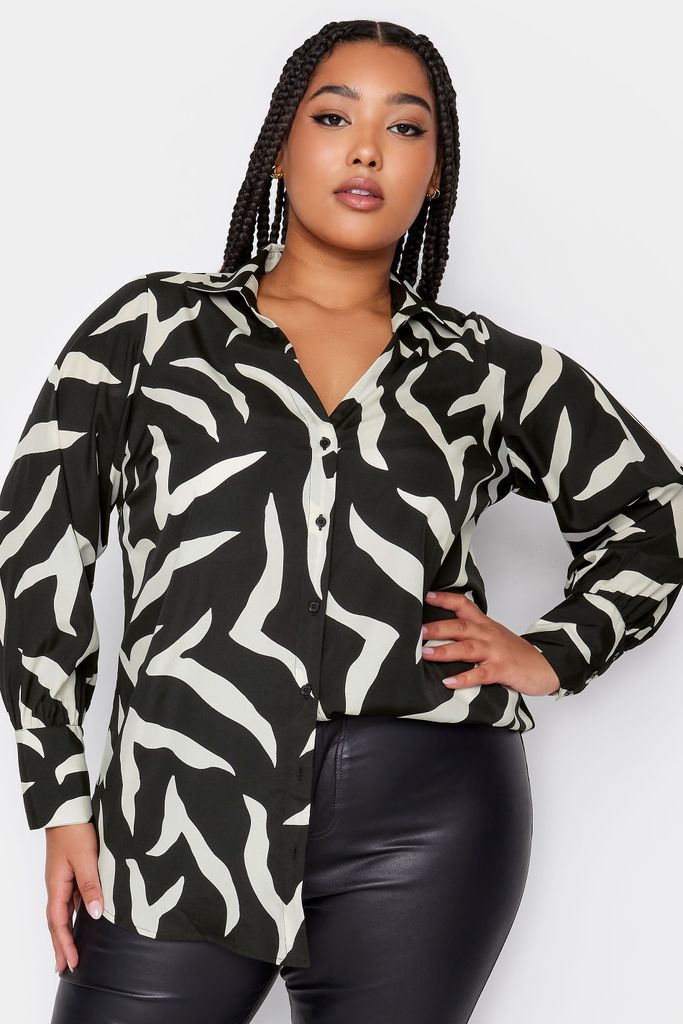 Curve Black Zebra Print Shirt, Women's Curve & Plus Size, Yours