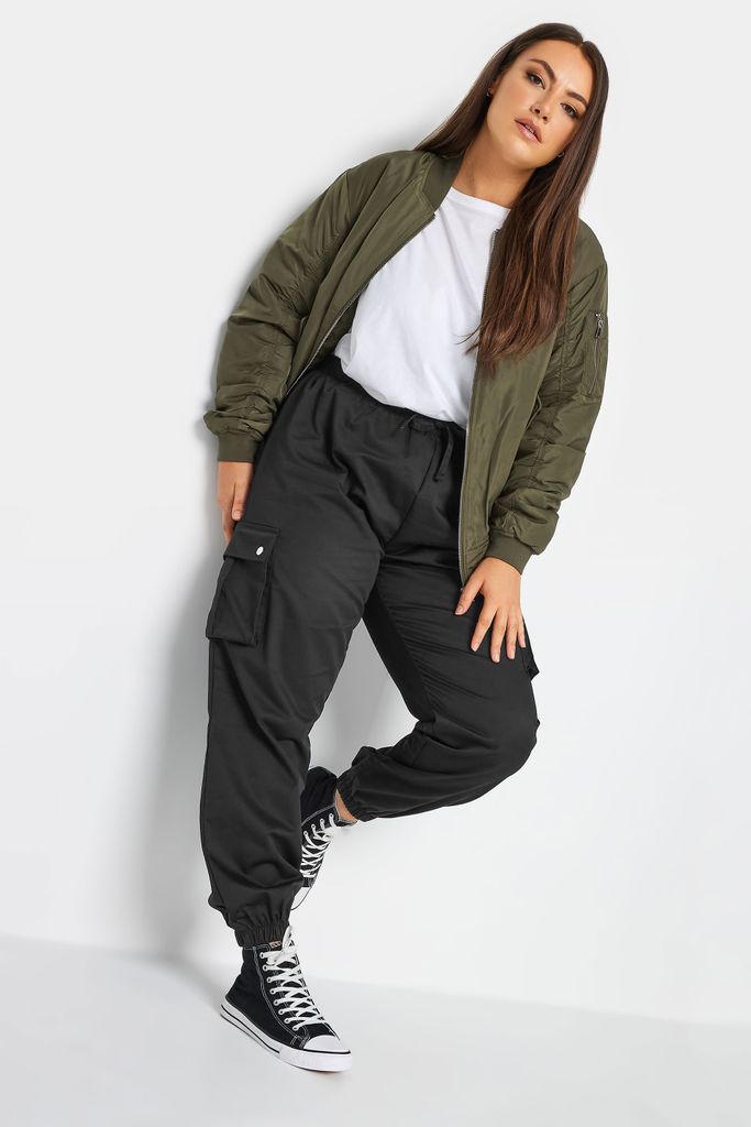 Curve Black Cuffed Cargo Trousers, Women's Curve & Plus Size, Yours
