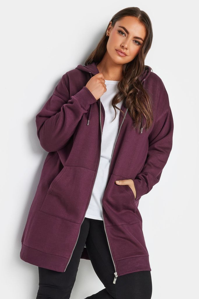 Curve Burgundy Red Longline Zip Hoodie, Women's Curve & Plus Size, Yours