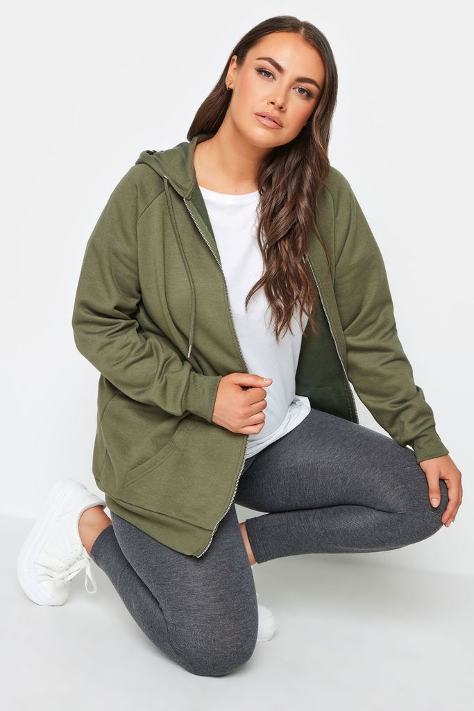 Curve Khaki Green Essential Zip Through Hoodie, Women's Curve & Plus Size, Yours