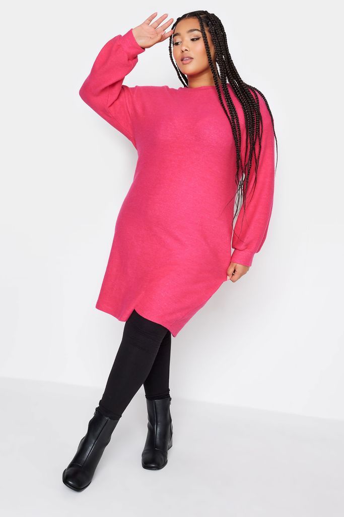 Curve Hot Pink Soft Touch Midi Jumper Dress, Women's Curve & Plus Size, Yours