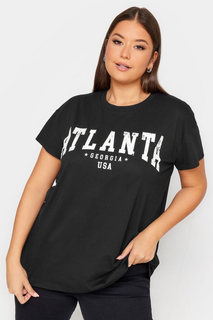 Curve Black 'Atlanta' Slogan Tshirt, Women's Curve & Plus Size, Yours