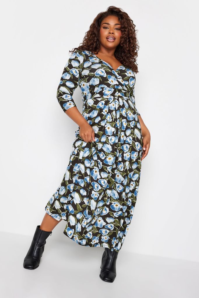 Curve Black Floral Print Maxi Wrap Dress, Women's Curve & Plus Size, Yours