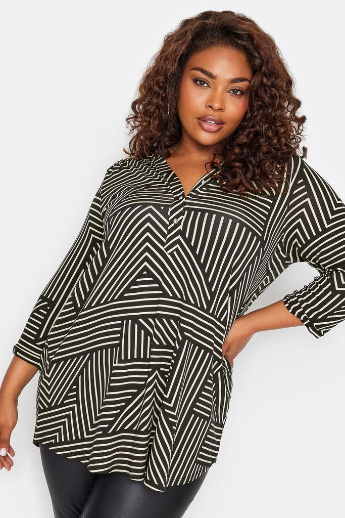 Curve Black Stripe Print Jersey Shirt, Women's Curve & Plus Size, Yours