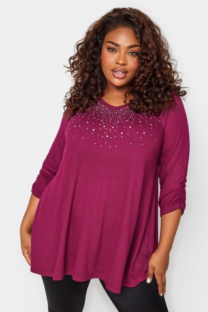 Curve Pink Stud Embellished Swing Top, Women's Curve & Plus Size, Yours
