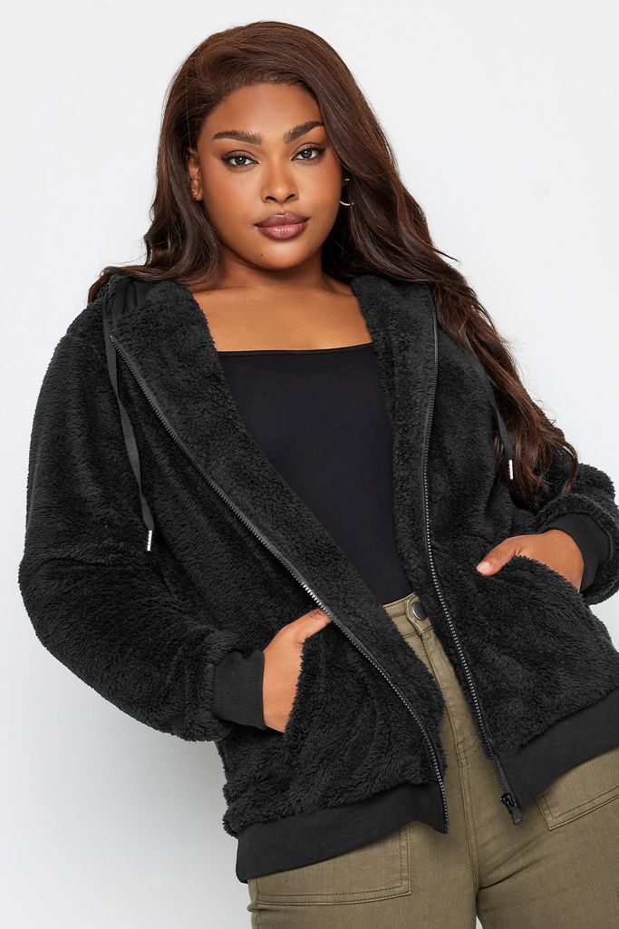 Curve Black Zip Through Fleece Hoodie, Women's Curve & Plus Size, Yours