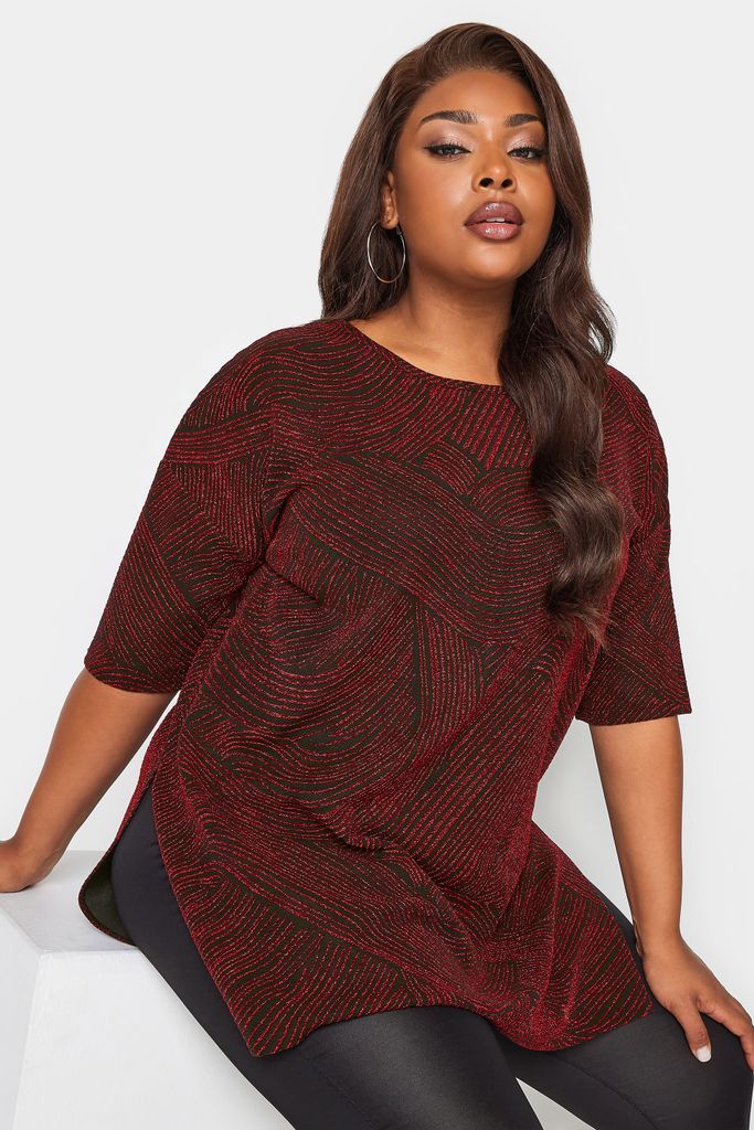 Curve Red Swirl Print Oversized Tshirt, Women's Curve & Plus Size, Yours