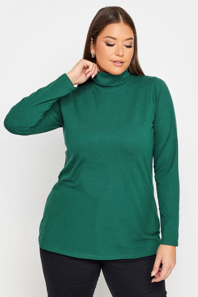 Curve Forest Green Long Sleeve Turtle Neck Top, Women's Curve & Plus Size, Yours