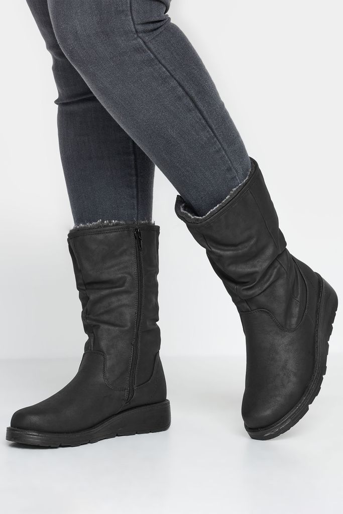 Black Fur Lined Calf Boots In Wide E Fit & Wide eee Fit