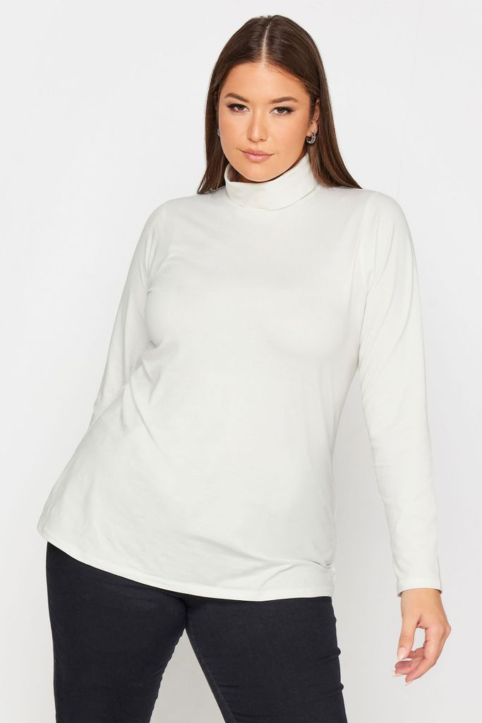 Curve White Long Sleeve Turtle Neck Top, Women's Curve & Plus Size, Yours