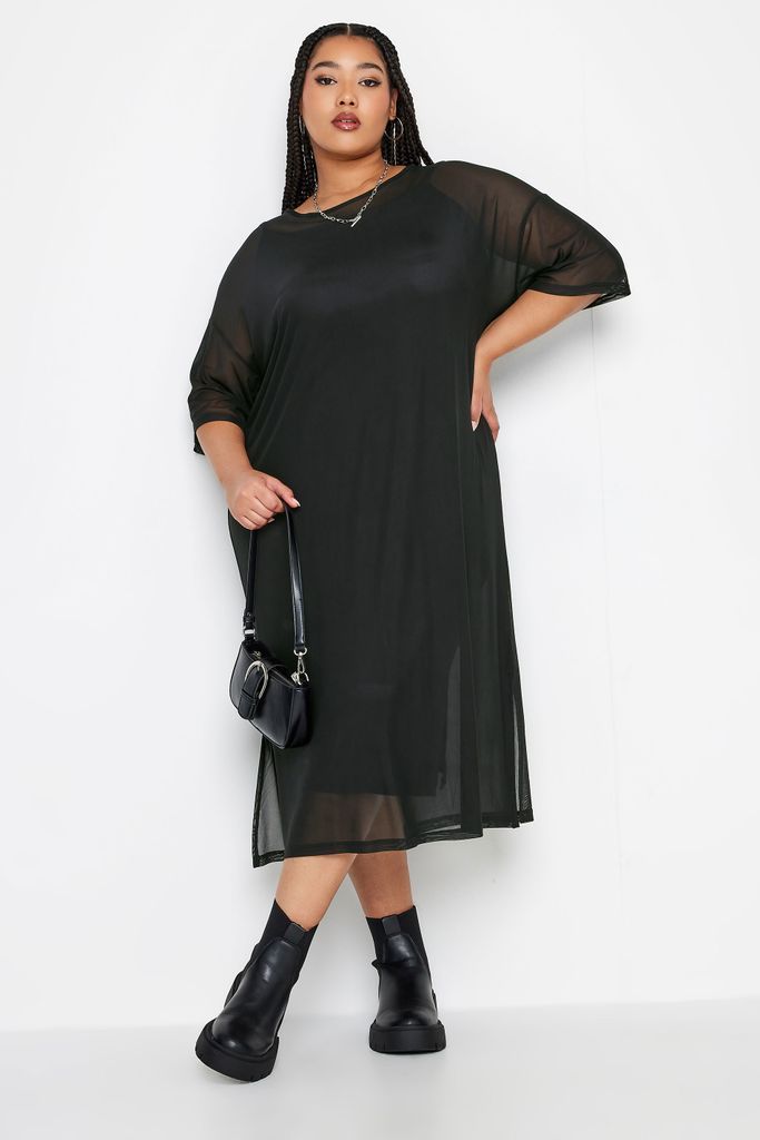 Curve Black Oversized Mesh Maxi Dress, Women's Curve & Plus Size, Limited Collection