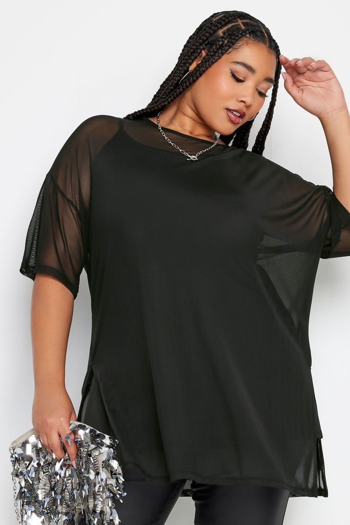 Curve Black Oversized Mesh Top, Women's Curve & Plus Size, Limited Collection