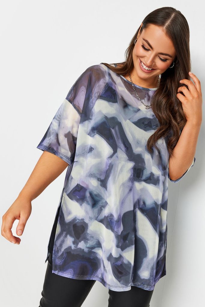 Curve Black Abstract Print Oversized Mesh Top, Women's Curve & Plus Size, Limited Collection