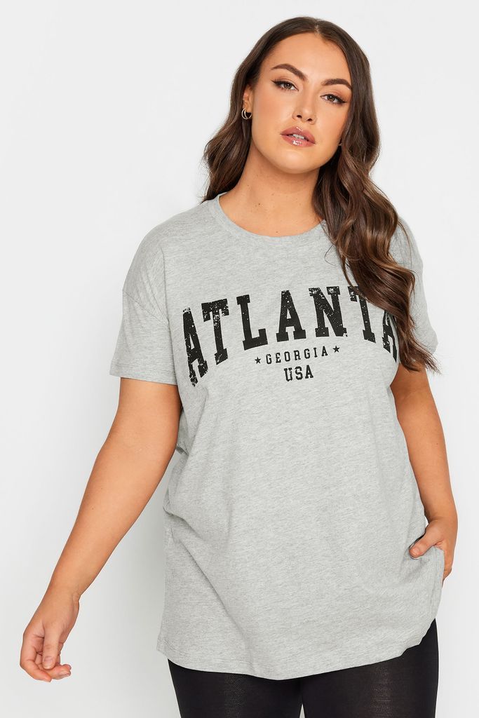 Curve Grey 'Atlanta' Slogan Tshirt, Women's Curve & Plus Size, Yours
