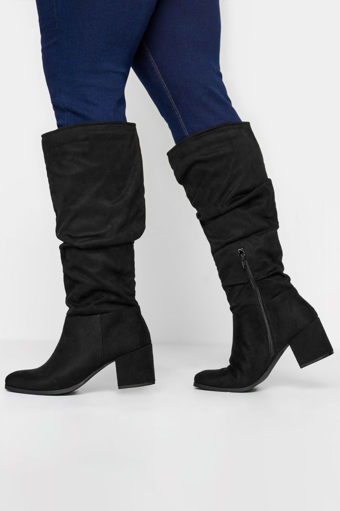 Curve Black Slouch Knee High Boots In Extra Wide eee Fit