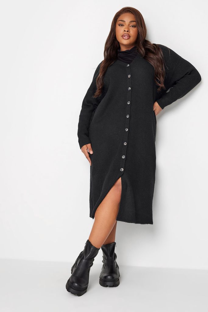 Curve Black Ribbed Midi Cardigan Dress, Women's Curve & Plus Size, Yours