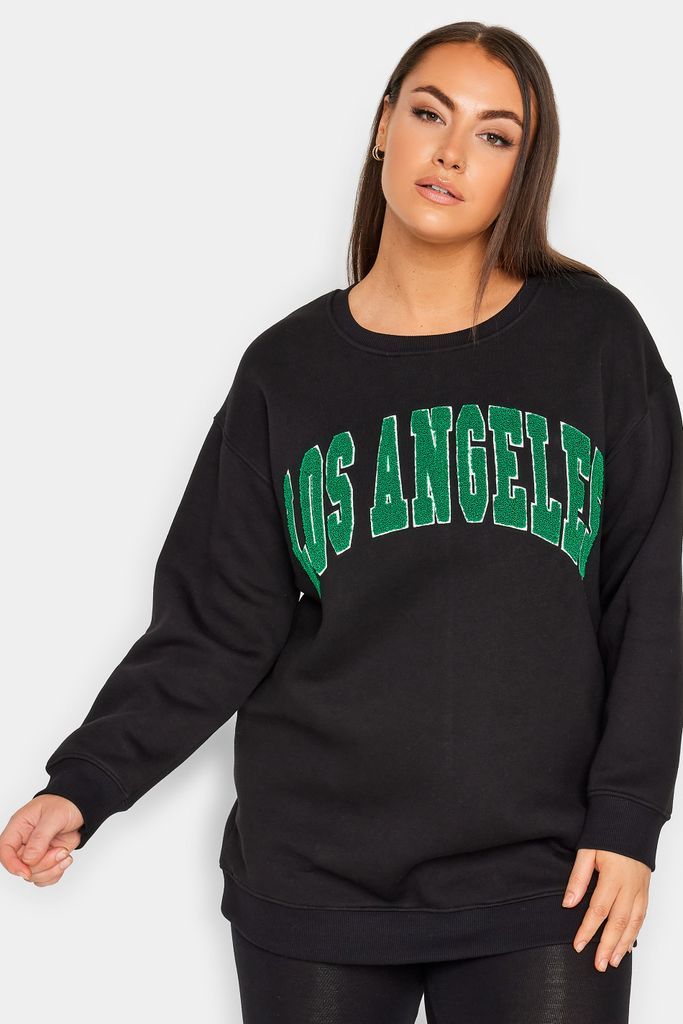 Curve Black 'Los Angeles' Embroidered Slogan Sweatshirt, Women's Curve & Plus Size, Yours