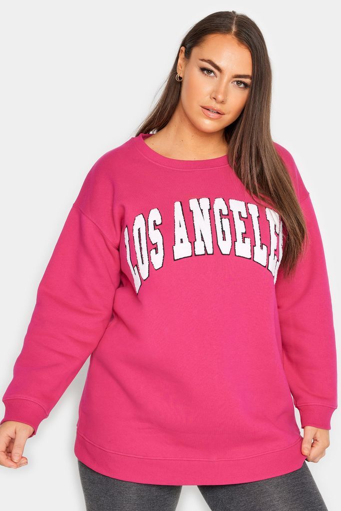Curve Pink 'Los Angeles' Embroidered Slogan Sweatshirt, Women's Curve & Plus Size, Yours