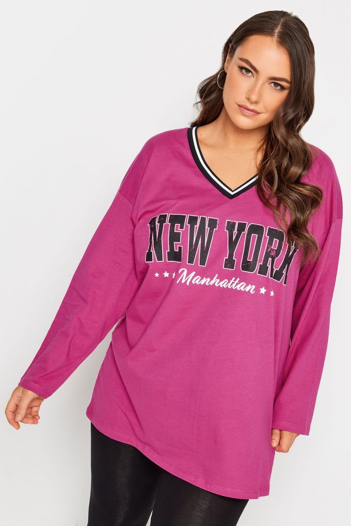Curve Pink 'New York' Varsity Oversized Tshirt, Women's Curve & Plus Size, Yours