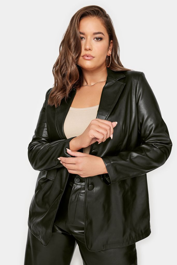 Curve Black Faux Leather Blazer, Women's Curve & Plus Size, Yours
