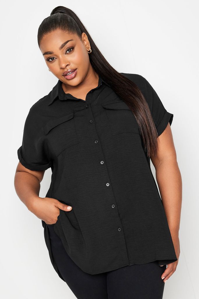 Curve Black Utility Short Sleeve Shirt, Women's Curve & Plus Size, Yours