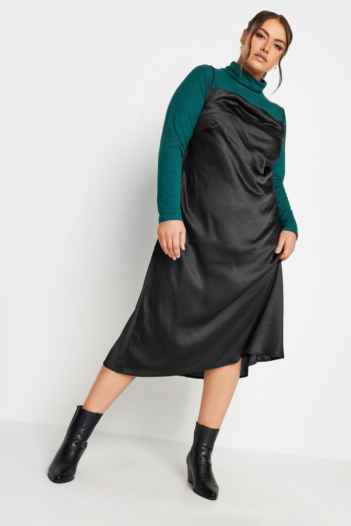 Curve Black Cowl Neck Satin Dress, Women's Curve & Plus Size, Limited Collection