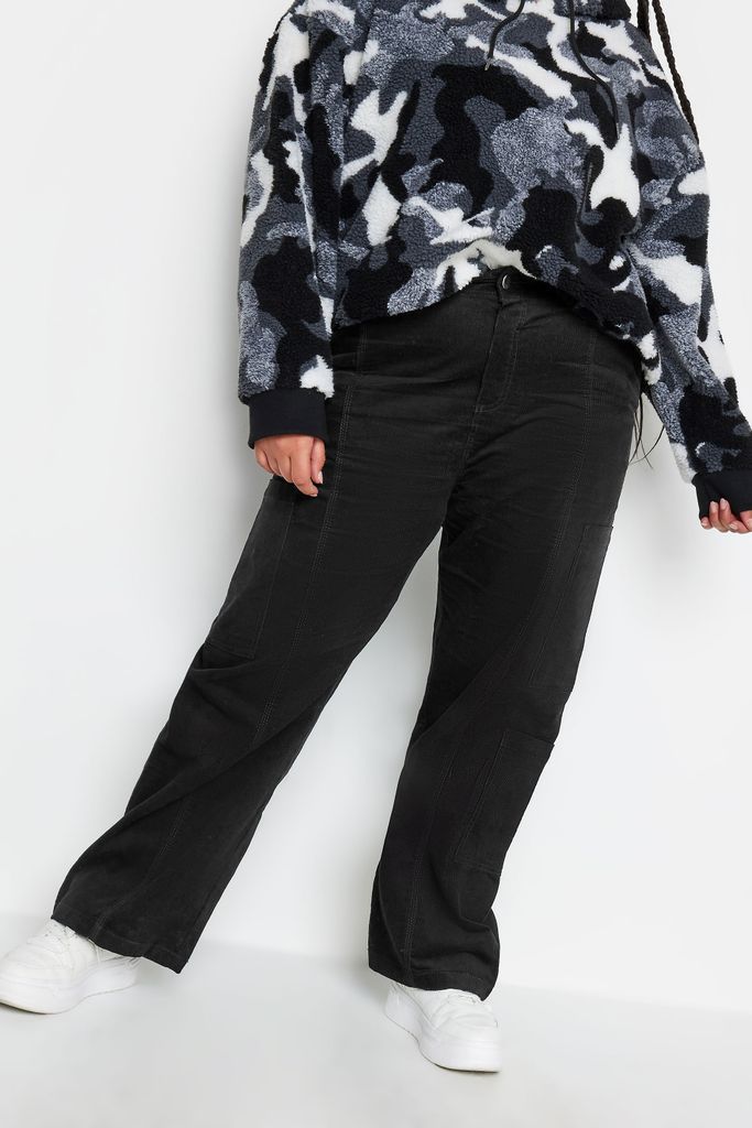 Curve Black Cord Cargo Trousers, Women's Curve & Plus Size, Yours