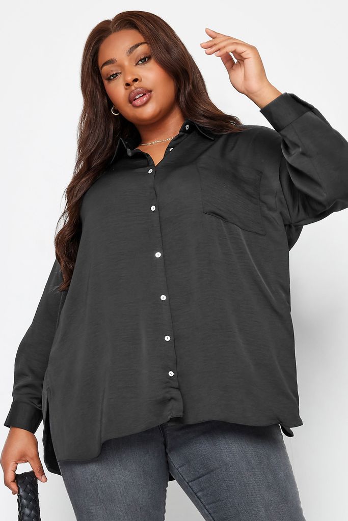 Curve Black Button Through Shirt, Women's Curve & Plus Size, Yours
