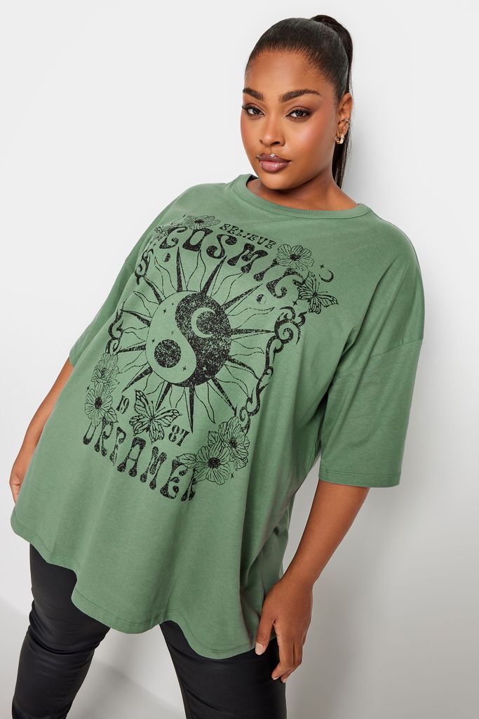 Curve Green 'Cosmic Dreamer' Boxy Tshirt, Women's Curve & Plus Size, Yours