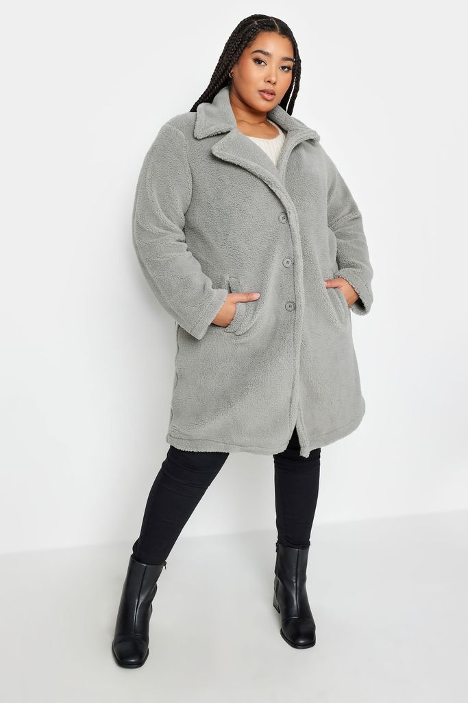 Curve Grey Faux Fur Coat, Women's Curve & Plus Size, Yours