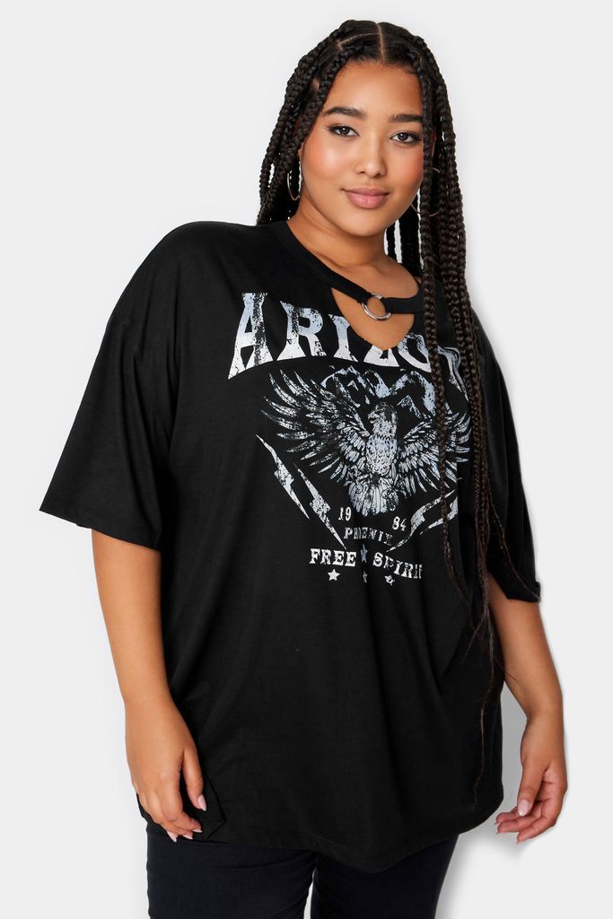 Curve Black 'Arizona' Print Ring Detail Tshirt, Women's Curve & Plus Size, Yours