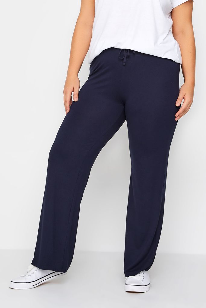 Curve Navy Blue Wide Leg Pull On Stretch Jersey Yoga Pants, Women's Curve & Plus Size, Yours