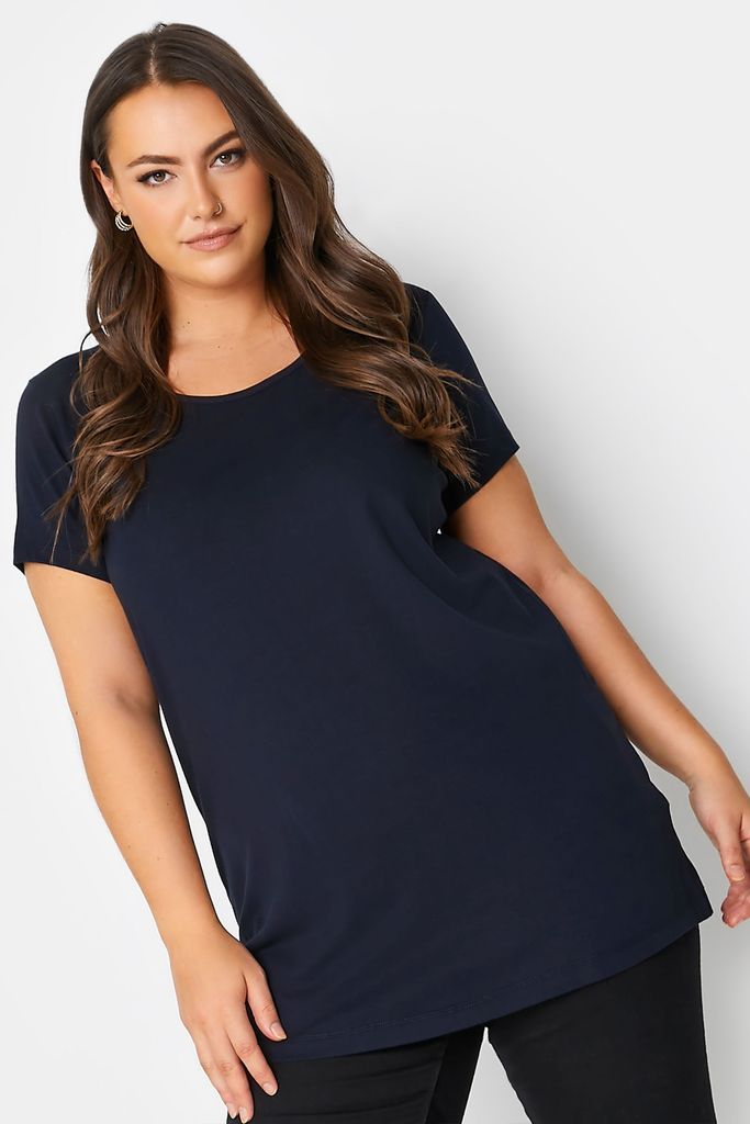 Curve Navy Blue Longline Tshirt, Women's Curve & Plus Size, Yours