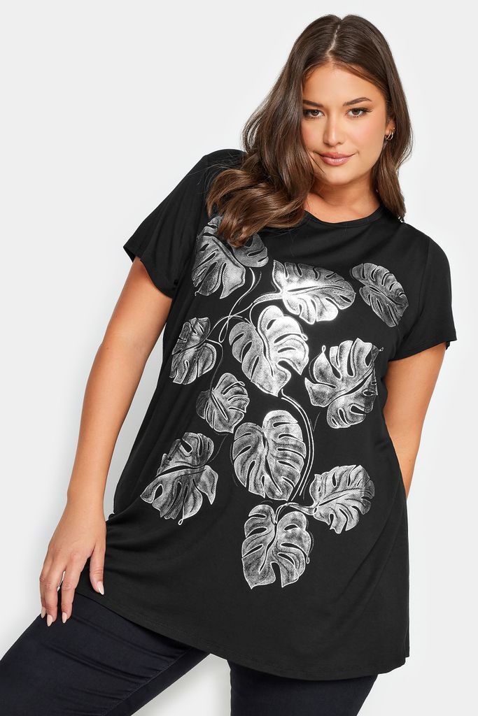 Curve Black Foil Printed Tshirt, Women's Curve & Plus Size, Yours