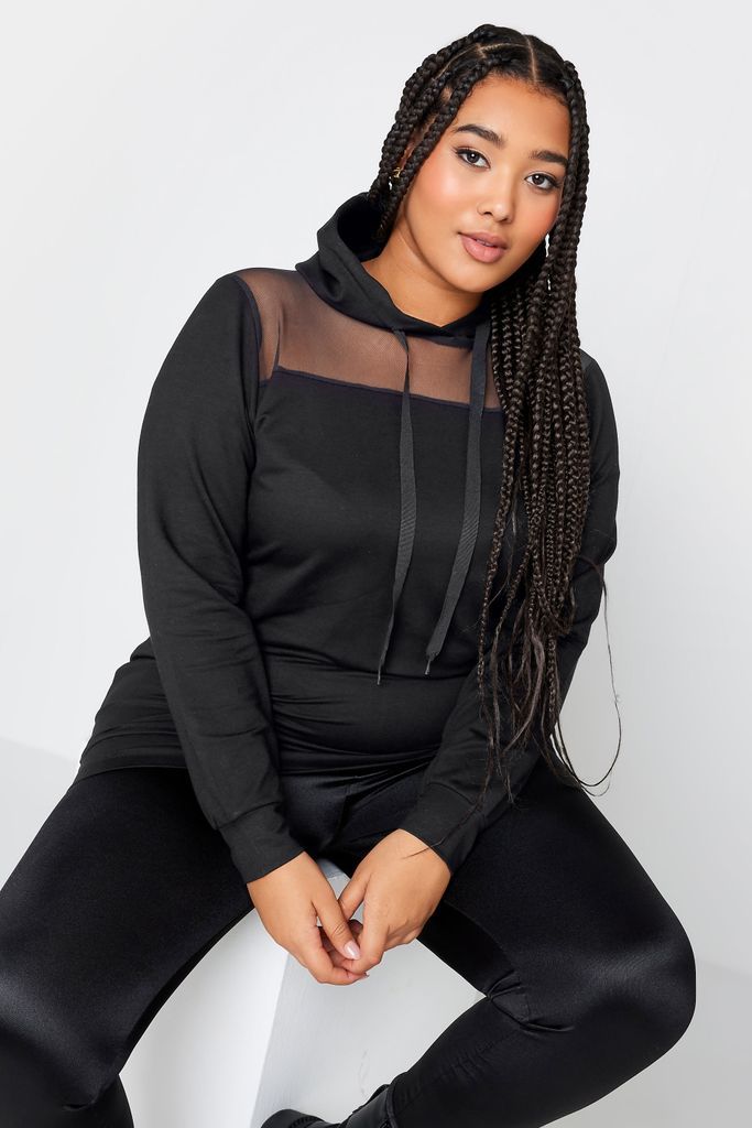 Curve Black Mesh Front Sweatshirt, Women's Curve & Plus Size, Yours