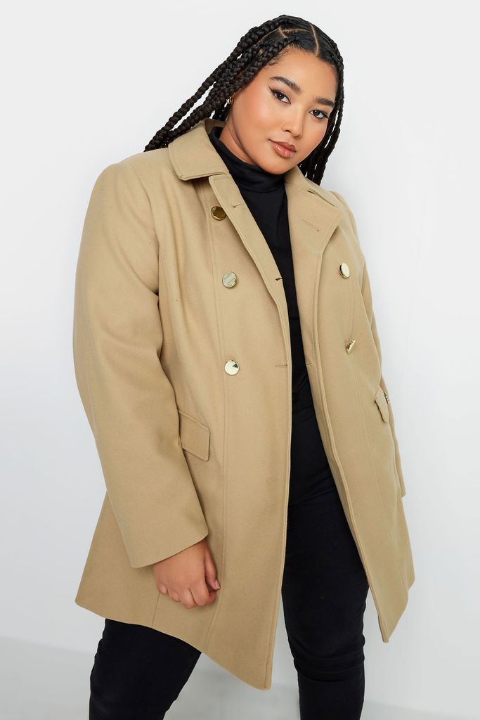 Curve Camel Brown Collared Formal Coat, Women's Curve & Plus Size, Yours